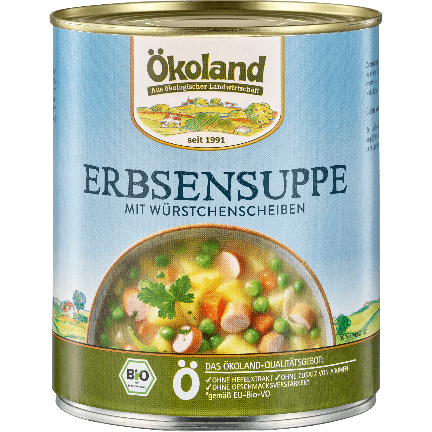 Erbsensuppe (800g) mit Würstchenscheiben, Ökoland